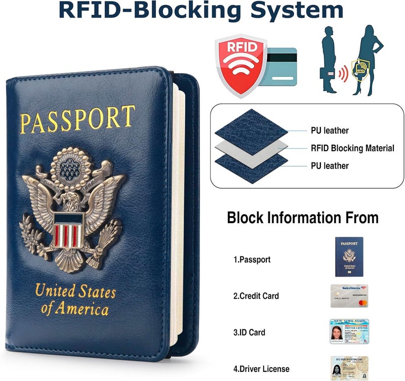 FACATH Premium Passport Holder for Travel, RFID Blocking Passport Cover Slim, Durable & Travel-Friendly, Passport Wallet Keep Your Documents Safe & Organized (Navy Blue) - Image 2